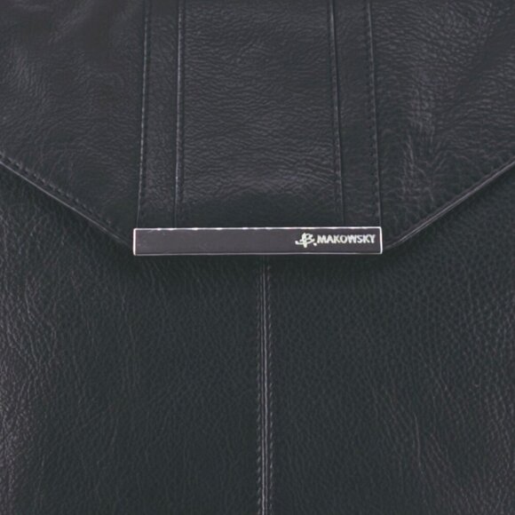 B MAKOWSKY Black Texture Leather Shoulder Bag Silver Chain and Leather Strap - Picture 2 of 15